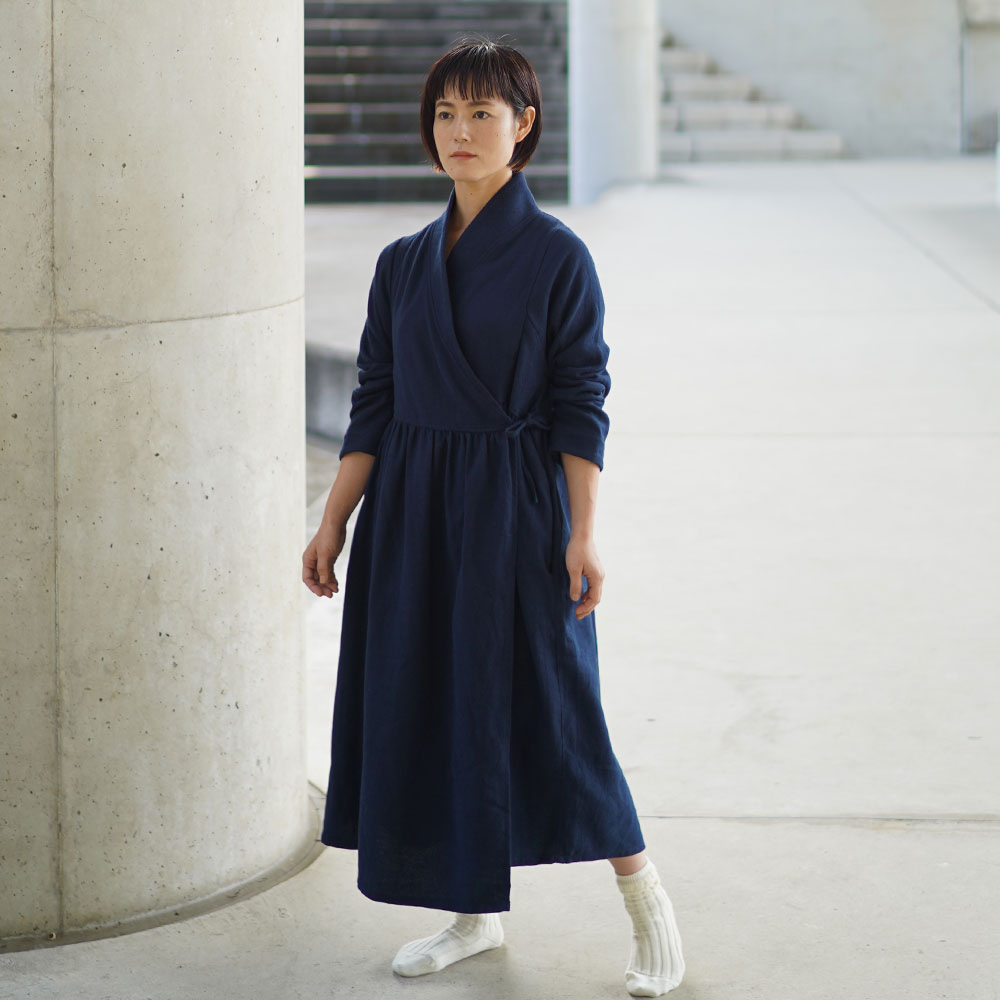 basket weave robe - ネイビー -