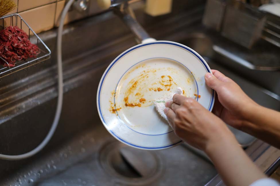 11　食器やフライパンの油を洗う前にウエスで拭き取り