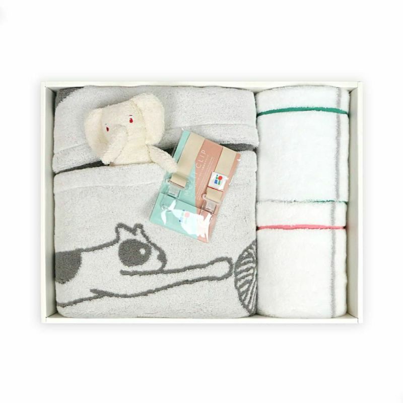 『SUKU-SUKU iori オーガニック』身長計バスタオル(OWH)『string-ストリング』ハンドタオル(GR・PK)『オーガニック ニギニギ』ぬいぐるみ(ゾウ)『マルチクリップ(ベビー用)』ベビー5点ギフトセット【LL箱】